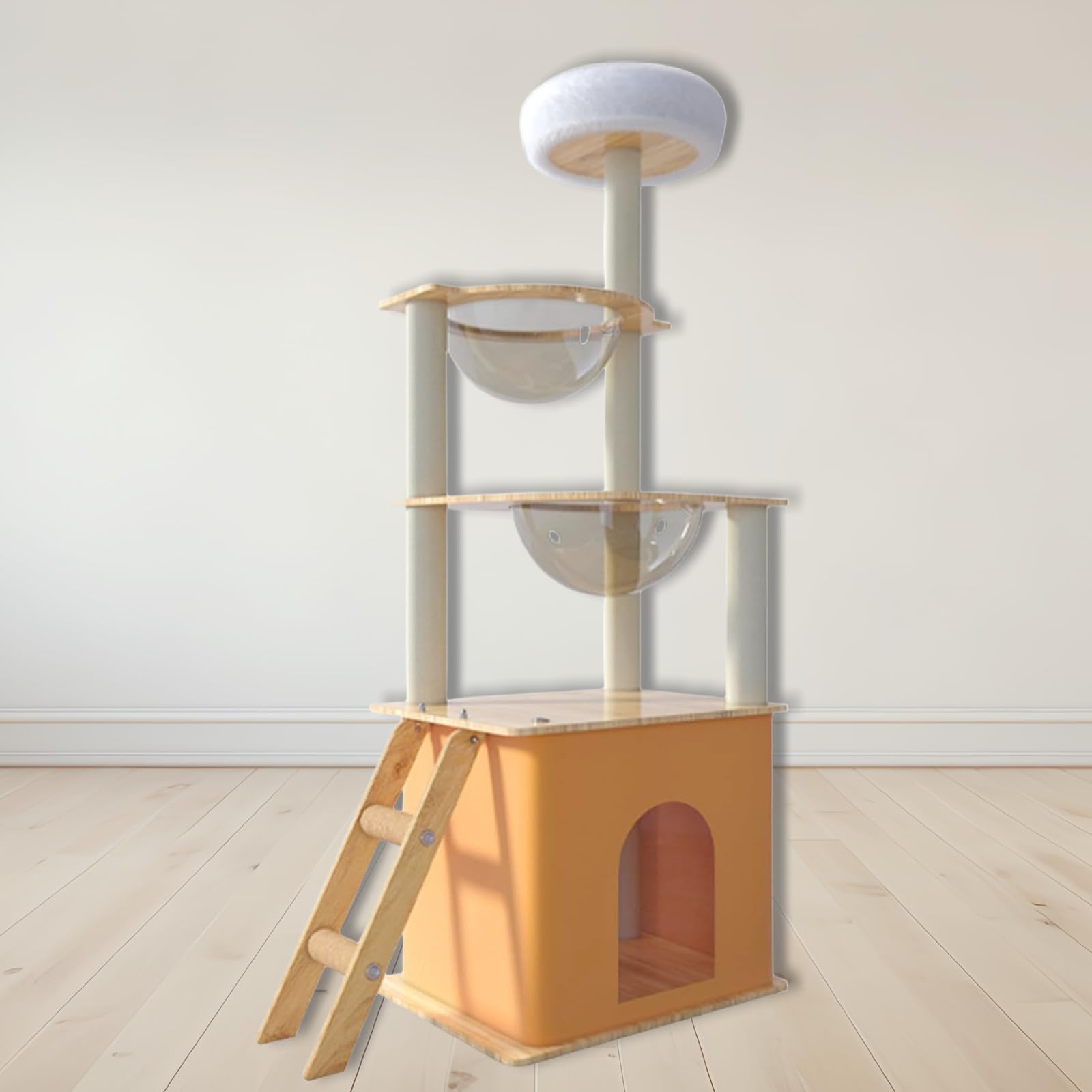 Amazon | 猫タワー キャットタワー 木製 宇宙船付き 猫ハウス 見晴台