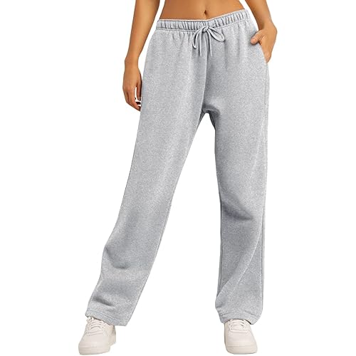AUTOMET Women’s Fleece Lined Sweatpants Baggy Wide Straight Leg Pants