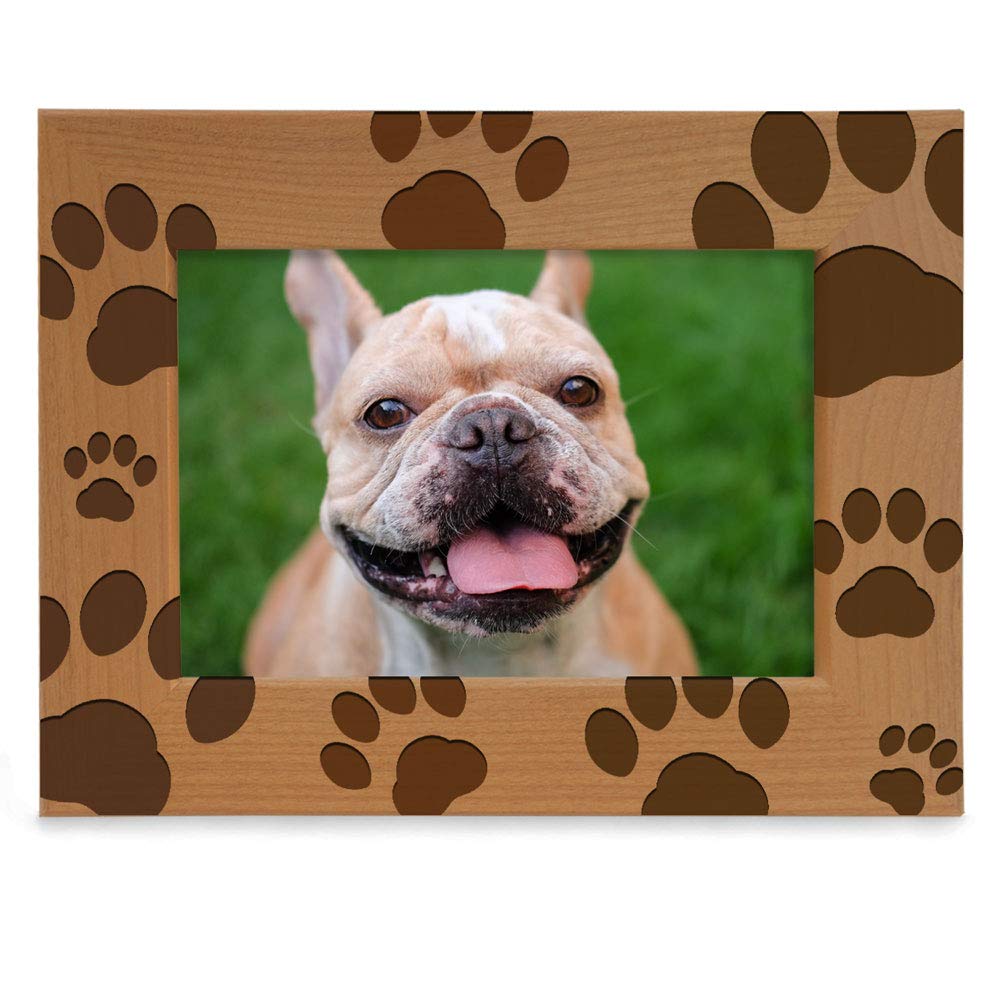 KATE POSHDoggie Paw Engraved Natural Wood Picture Frame, Best Dog Ever, Memorial Dog Frame, Best Cat Ever, Memorial Cat Photo Frame (5x7-Horizontal)