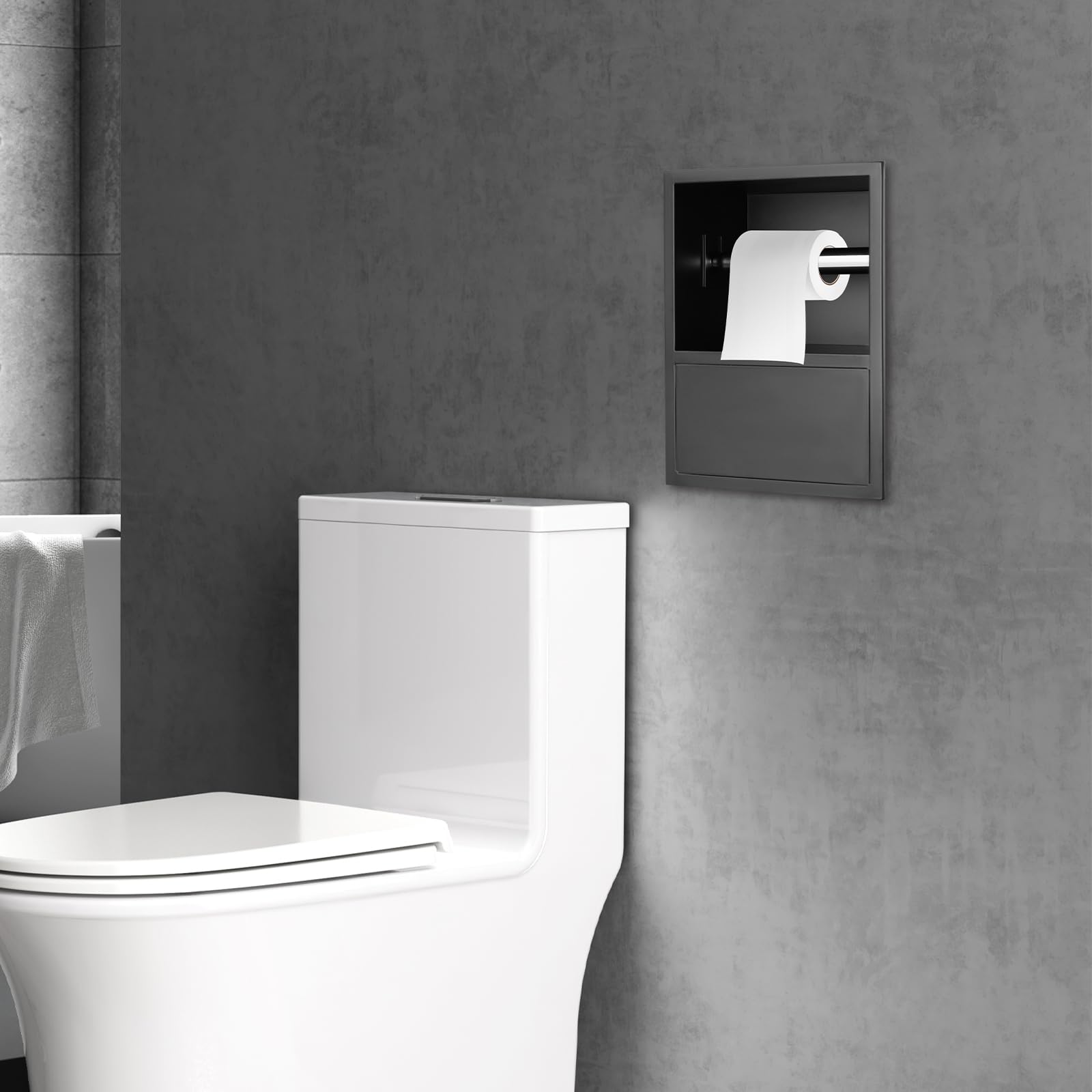 Portarrollos de papel higiénico empotrado de acero inoxidable 304, soporte de papel higiénico para montaje en pared, ahorro de espacio para baño y aseo de invitados