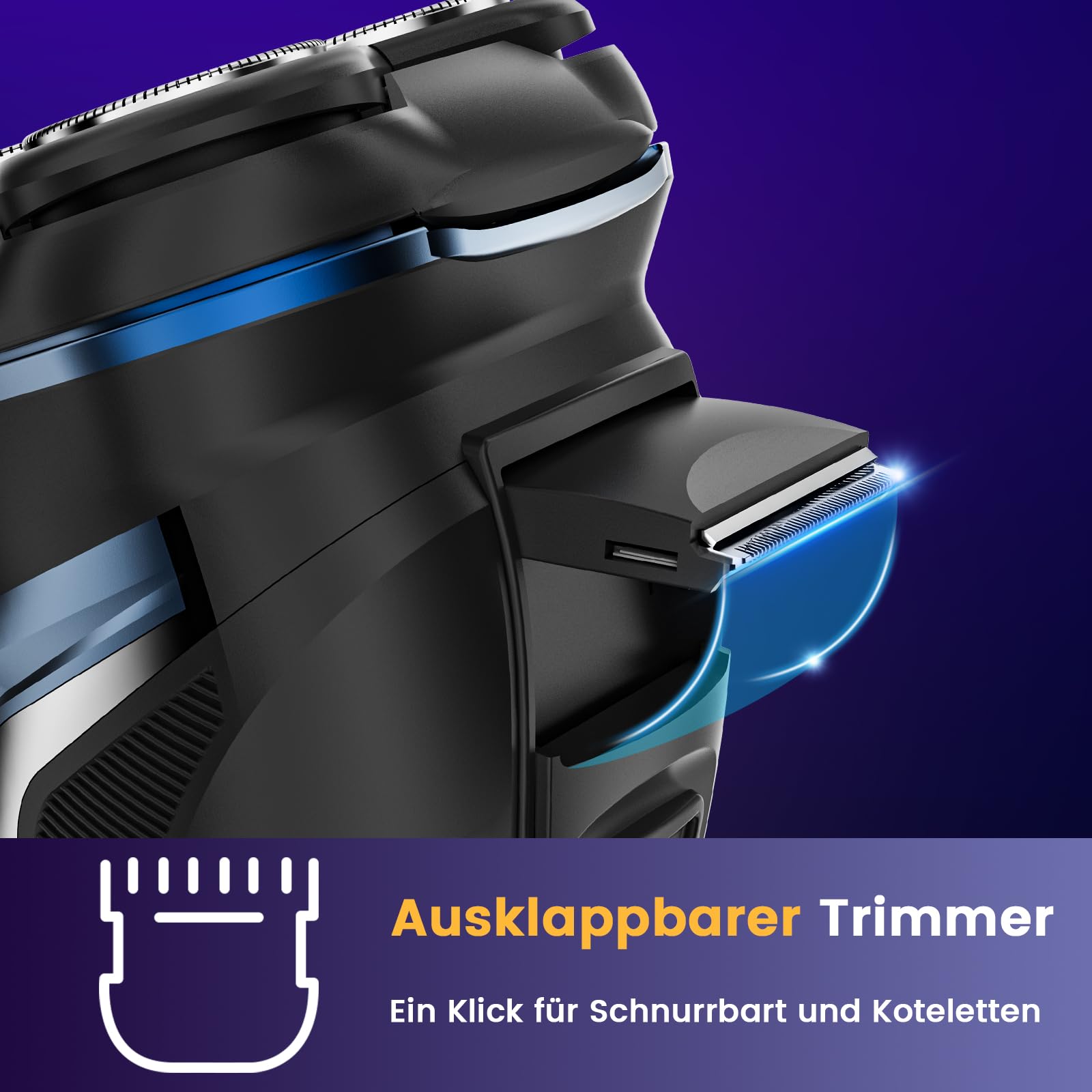 Skycool Rasierer Herren Elektrisch, 3-in-1 Elektrischer Rasierer für Herren Nass und Trocken, IPX7 Wasserdicht Rotationsrasierer mit Pop-Up Trimmer & LED-Display, Schnellladung, Geschenke für Männer