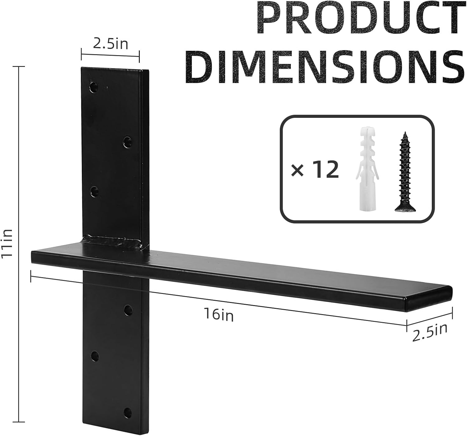 cskunxia 2 pack free hanging shelf bracket, heavy duty t shelf bracket with screws, floating shelf brackets, granite countertop support brackets, shelf brackets 16 inch
