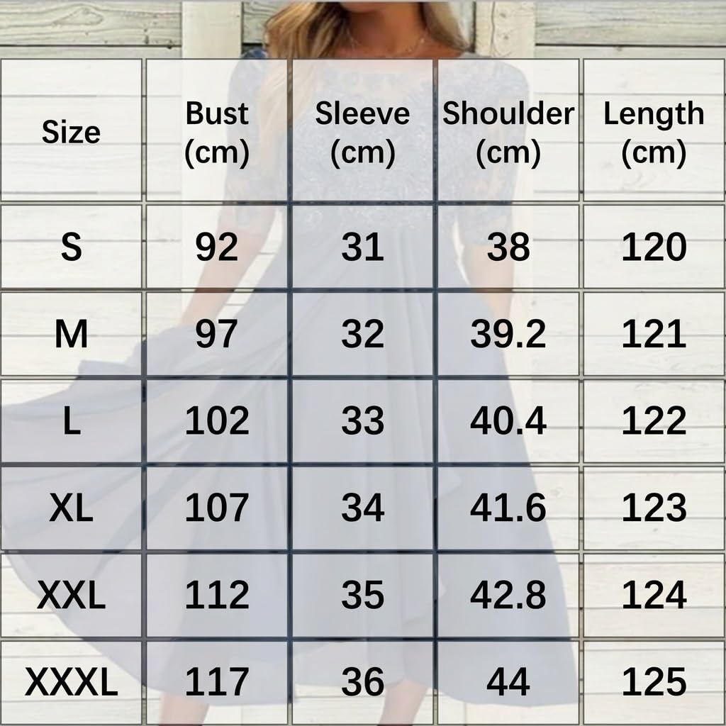 Generale Abito Midi Pizzo Chiffon Donna, Maniche 1/2 Tinta Unita Formale Cocktail, Elegante Abito Ospite Matrimonio Sera