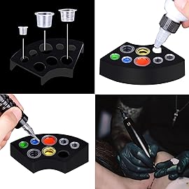 Professional Tattoo Ink Cups Set - 300pcs Mixed Size Ink Caps (SML) with 2 Ink Cup Holders, Spill-Resistant Disposable Tattoo Supplies for Artists