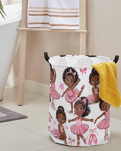 Miniatura 7 de Cesta de lavandería africana negra para bailar ballet, impermeable, plegable, falda rosa, lazo de estrella, bolsa de almacenamiento grande para