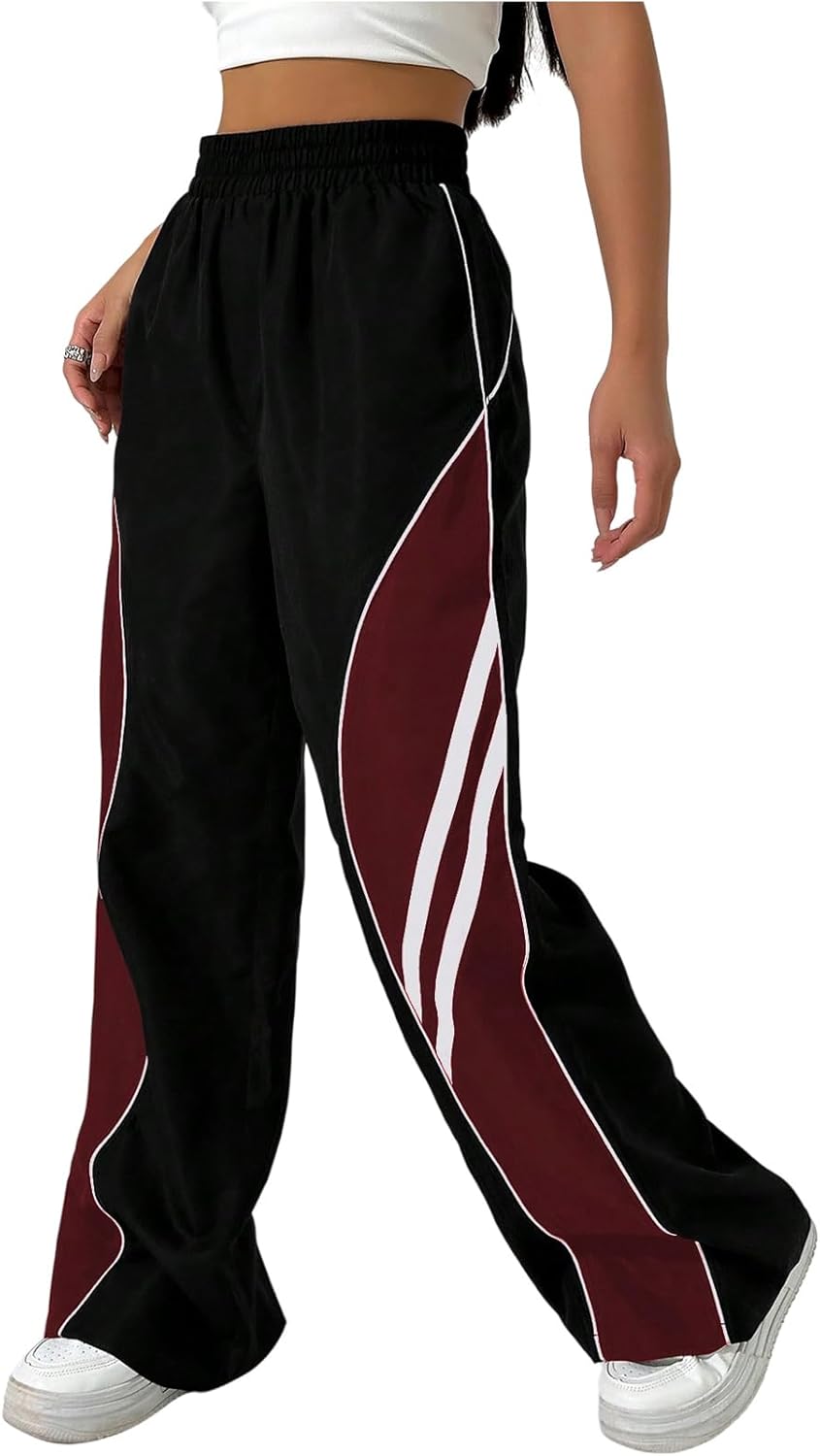 Floerns Women's Y2k Elastic Waist Pants Colorblock Wide Leg Baggy Streetwear Track Pants - Image 3