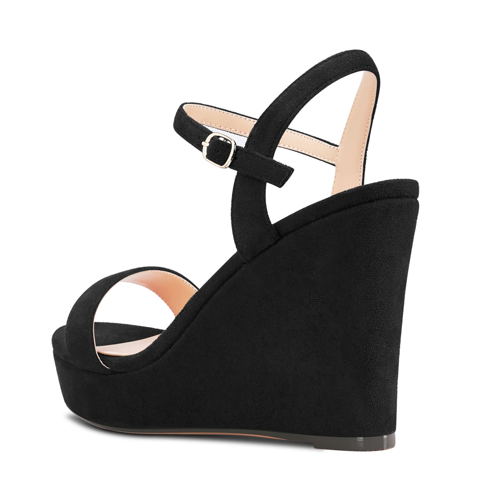 Aachcol Donna Zeppa Piattaforma Sandali Aperte sulla Punta Cinturino alla Caviglia Slingback Chunky Blocco Alto High Tacco Heel Dress Scarpe Pumps Scamosciato 10 CM