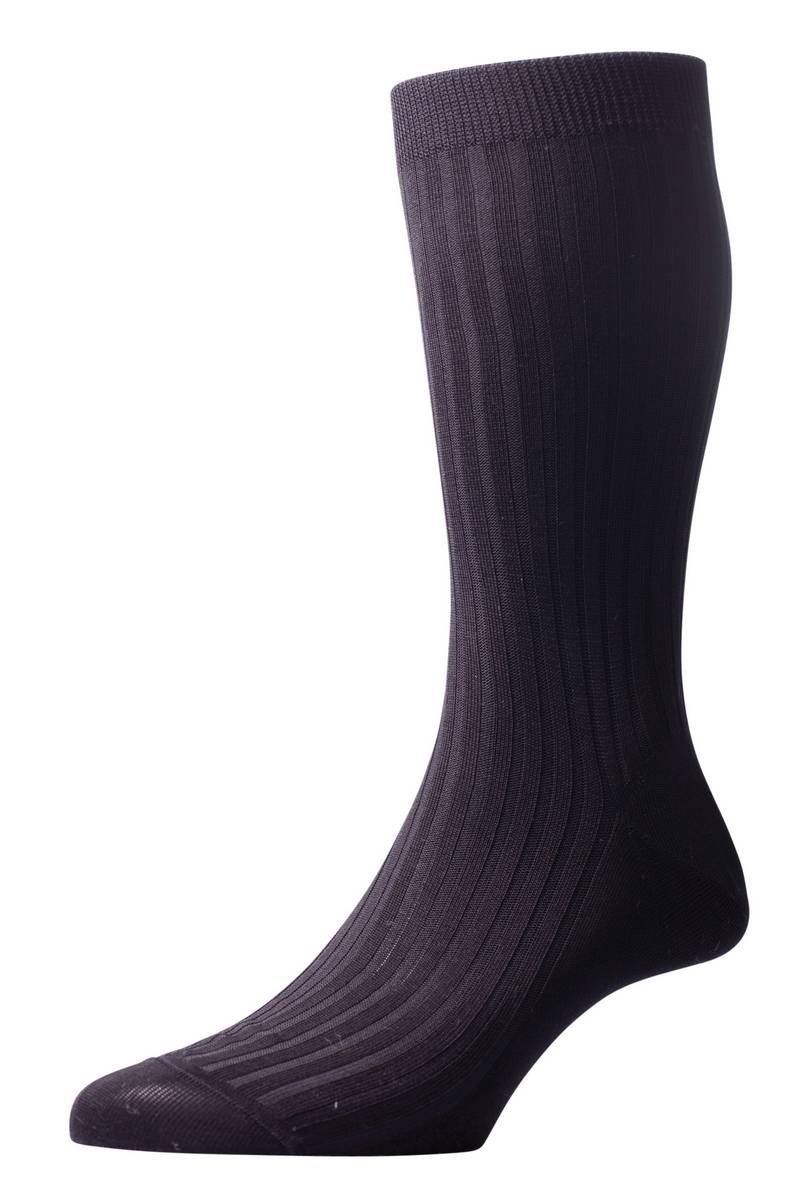 PantherellaMens Danvers Rib Cotton Lisle Socks - Black - Medium