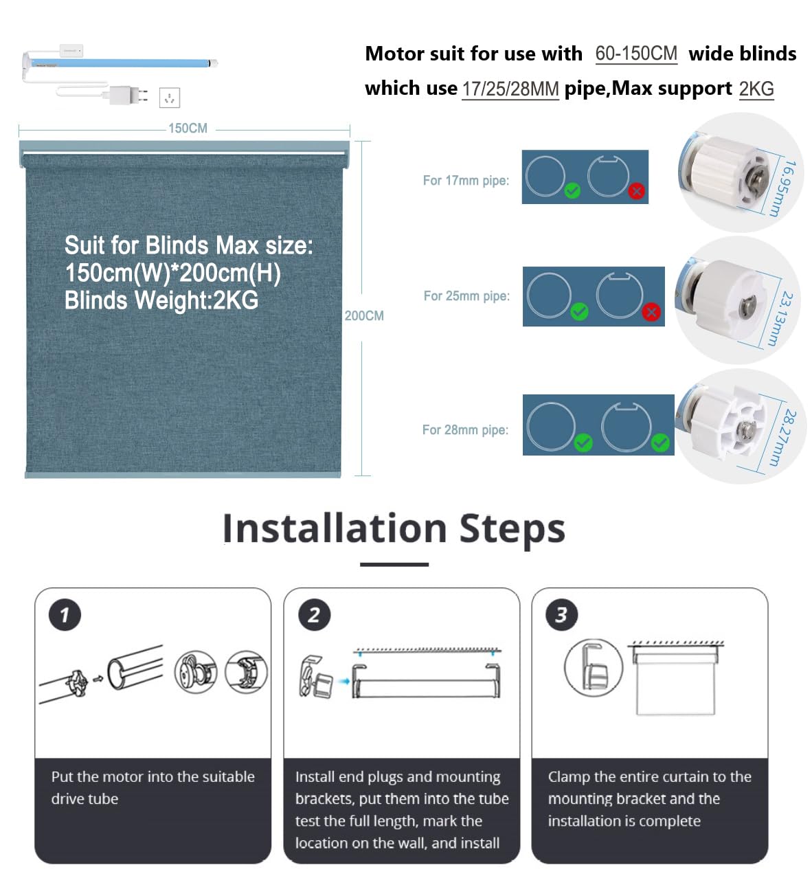 Motore per Tende a Rullo Smart WiFi Matter per Tubo da 17/25/28mm, Controllo APP Abilitato Matter Homekit, Comando Vocale Siri, Motore DC da Inserire (Motore+Telecomando a 9 Vie)
