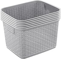 Sterilite 6-Pack Tall Weave Baskets, Cement Gray - Stylish Woven Plastic Storage Bins with Handles for Bedroom, Bathroom & Laundry Organization