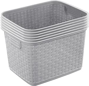 Sterilite 6-Pack Tall Weave Plastic Storage Baskets, Cement Gray