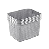 Sterilite 6-Pack Tall Weave Basket, Woven Plastic Storage Baskets for Organization, Cement Gray - Organizing Bin Containers with Handles for Bedroom, Bathroom, Dorm, Laundry Room, and Closet
