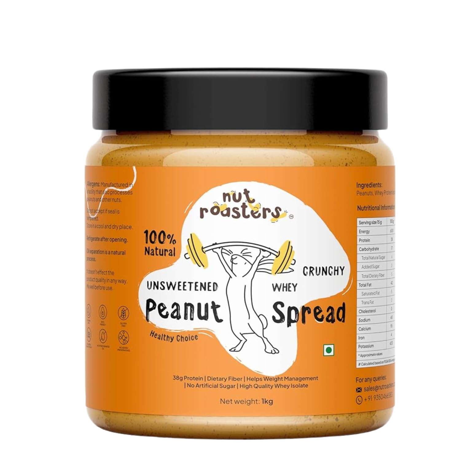 Nut Roasters Crunchy Peanut Butter 1Kg | 38g Protein | Tasty & Healthy Nut Butter Spread for Breakfast | Unsweetened | Cholesterol Free | Vegan | No Added Sugar | 100% Pure Roasted Peanuts with Whey (B0BGX3GFW3) Amazon Price History, Amazon Price Tracker