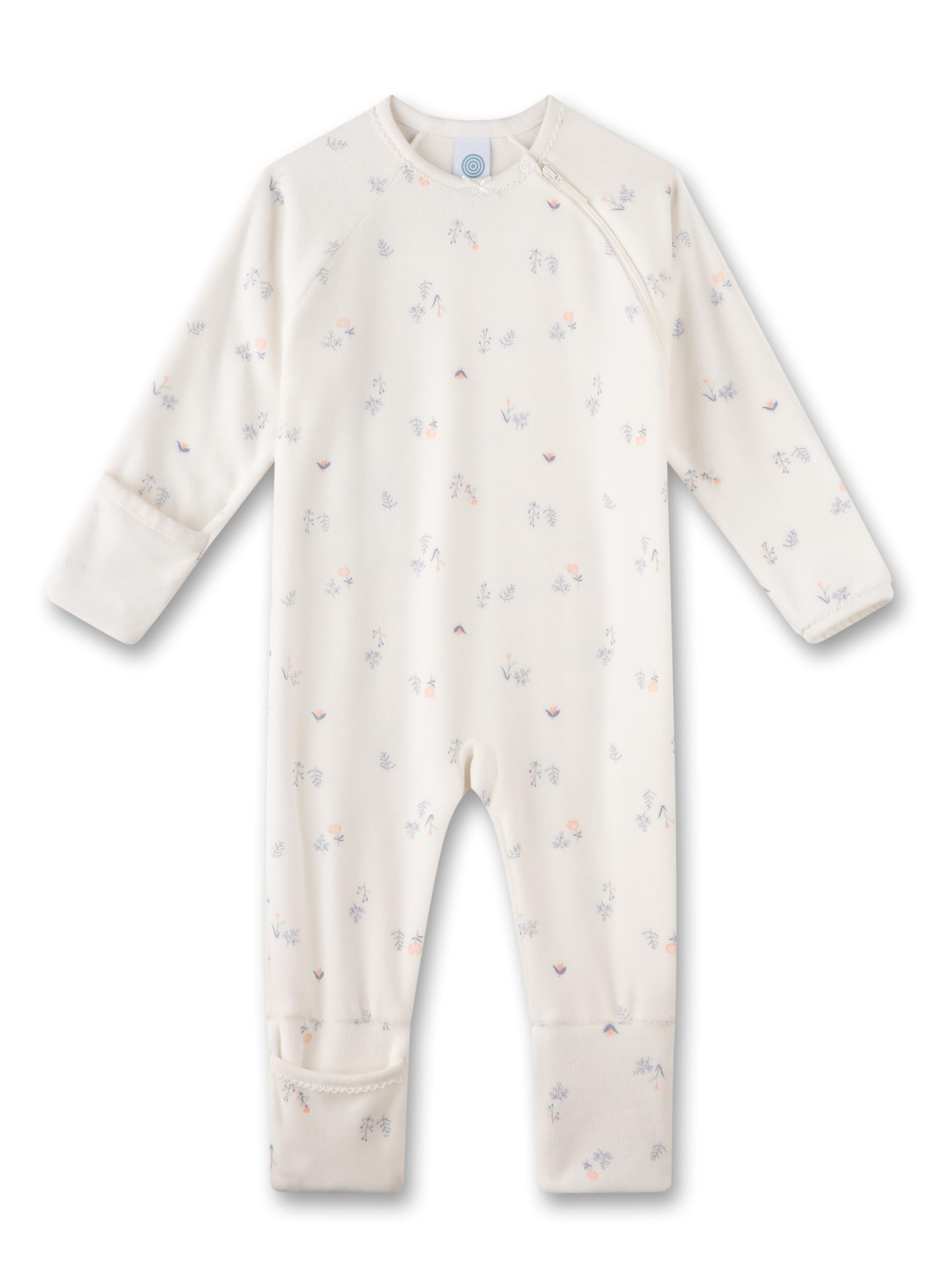 Sanetta Baby-Strampler beige Blumen aus Nicki | Praktischer und bequemer Strampler aus Baumwoll-Nicki für Mädchen. Baby Overall
