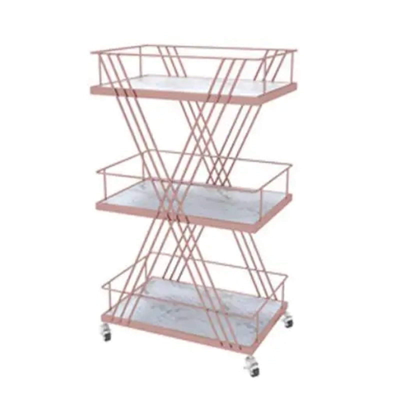 FZL02068LM Serving Trolleys Mobile Trolley,Storage Rack with Whee,l Basket,Multi-layer Carts,Kitchen Furniture Organization(Rose Gold)