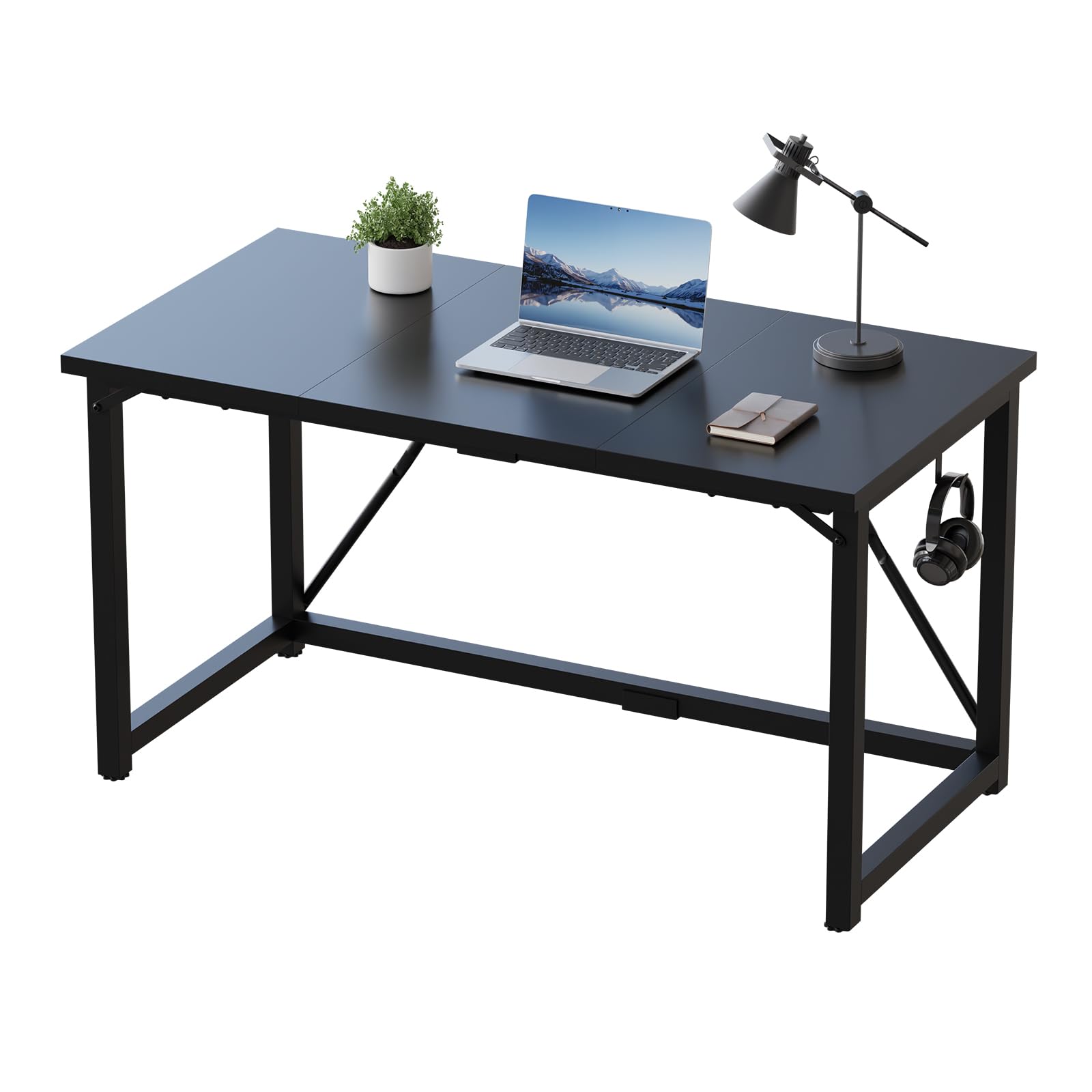 JUMMICO 140×50cm Computer Desk, Compact Home Office Writing Desk, Study Laptop Workstation for Limited Space, Quick Assembly, Metal Frame, Black