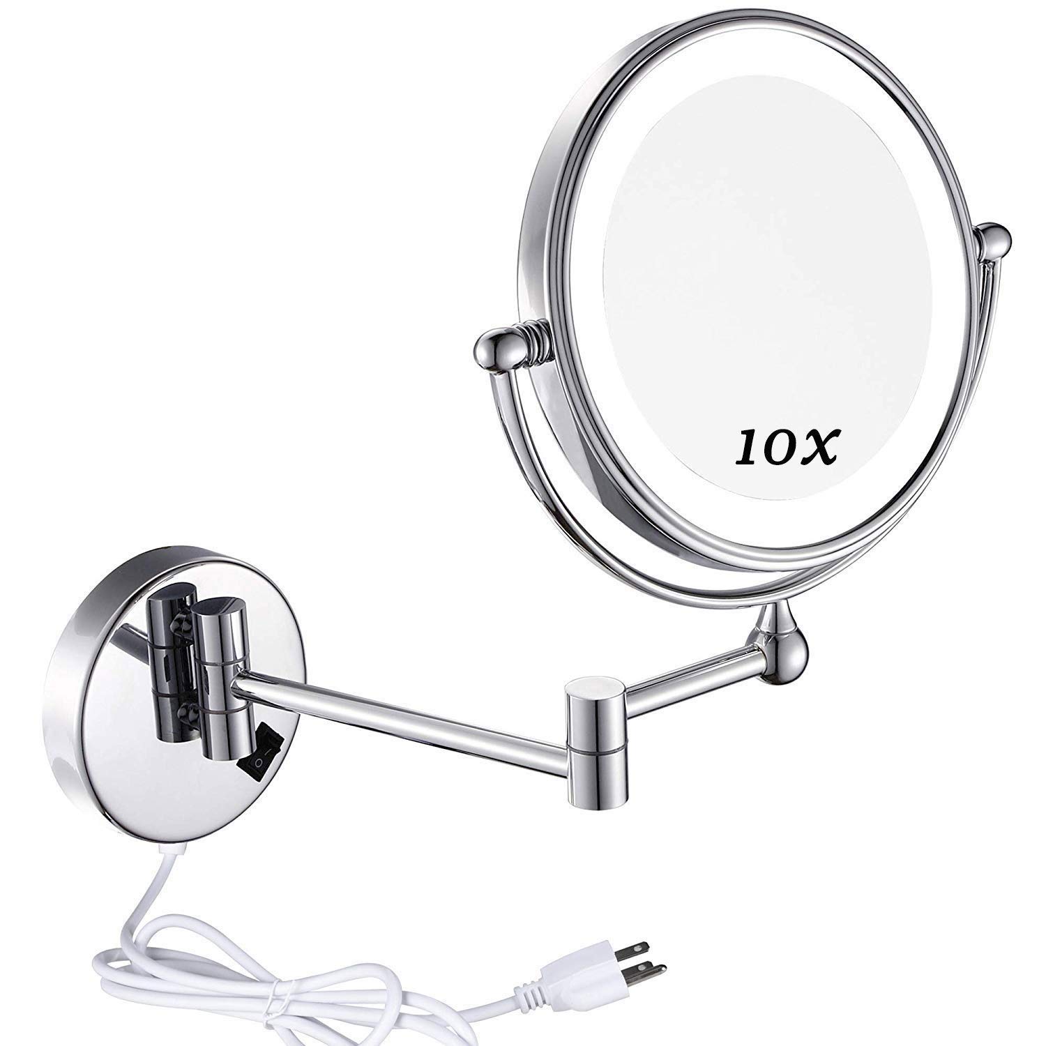 Miroir de maquillage rond chromé haut de gamme à fixation murale orientable