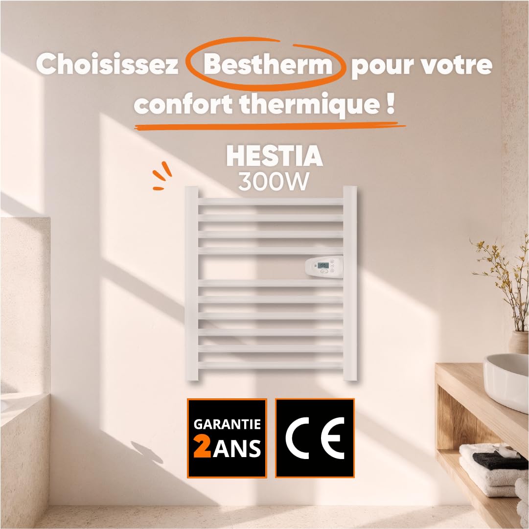 BESTHERM - Sèche-serviette électrique sans fluide 300W H.62xL54cm HESTIA blanc