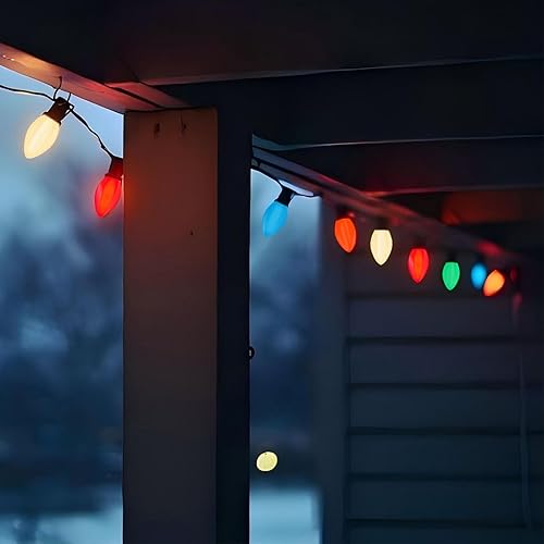 Miniatura 6 de C7 - Tira de luces LED multicolor de Navidad, 25 pies, para patio al aire libre, con 27 bombillas LED coloridas (2 de repuesto), luces de Navidad