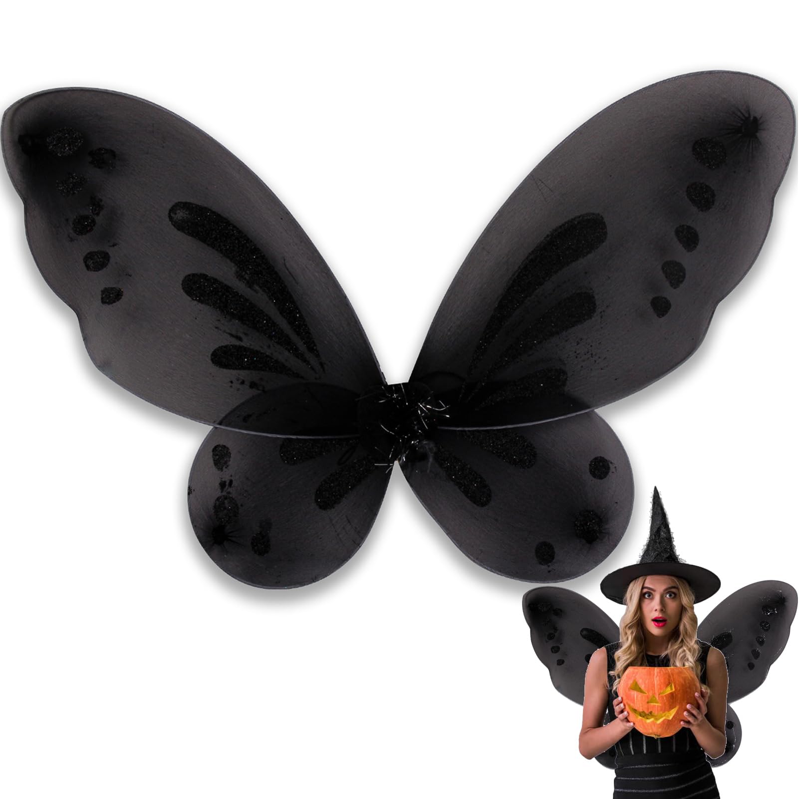 Nenjindz Big Fairy Girls Wings for Girl Women Butterfly Wings,Easter Halloween Costumes (Black) โ image 1