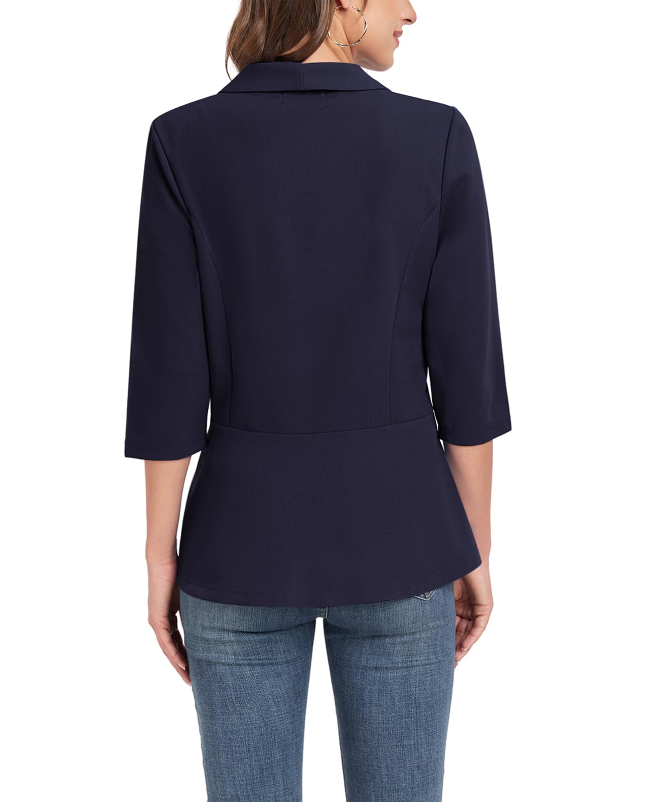 Blazer da donna con maniche a 3/4, cardigan aperto sul davanti, con bottoni, collo a scialle, giacche da lavoro, ufficio, giacche