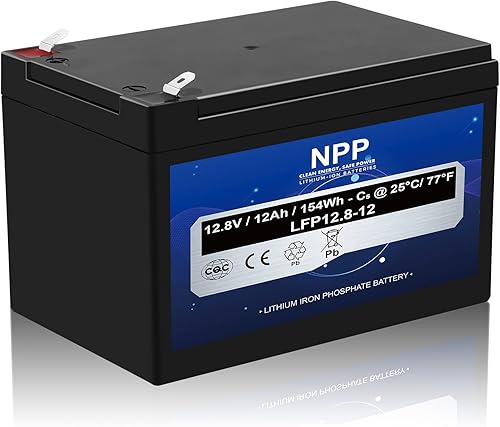 NPP LiFePO4 - Batería de ciclo profundo LiFePO4 de 12.8 V y 12 Ah, batería de fosfato de hierro y litio integrada 10 A BMS con 4500-8000 ciclos de