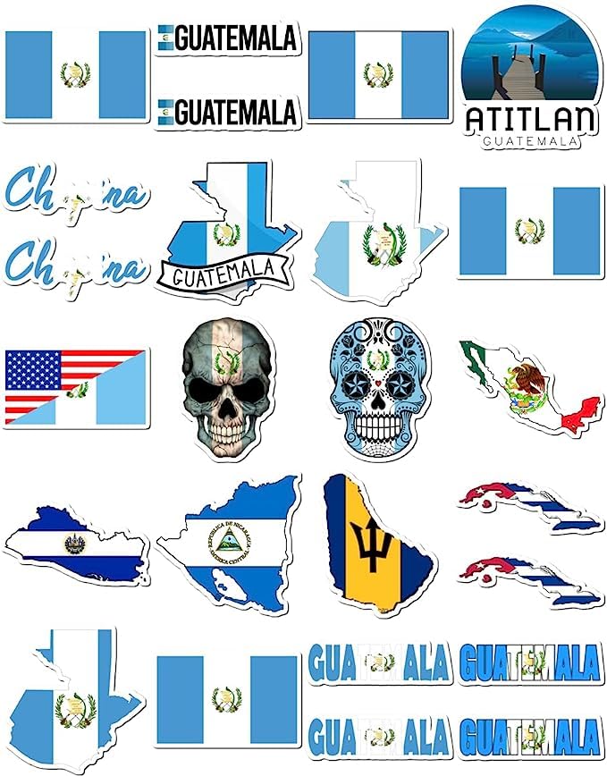 20 Pcs Value Pack Guatemala Decal Sticker Waterproof Vinyl Aesthetic SUV Truck Colorful Laptop Bike Car Luggage Skateboard Water Bottle Guitar Windows
