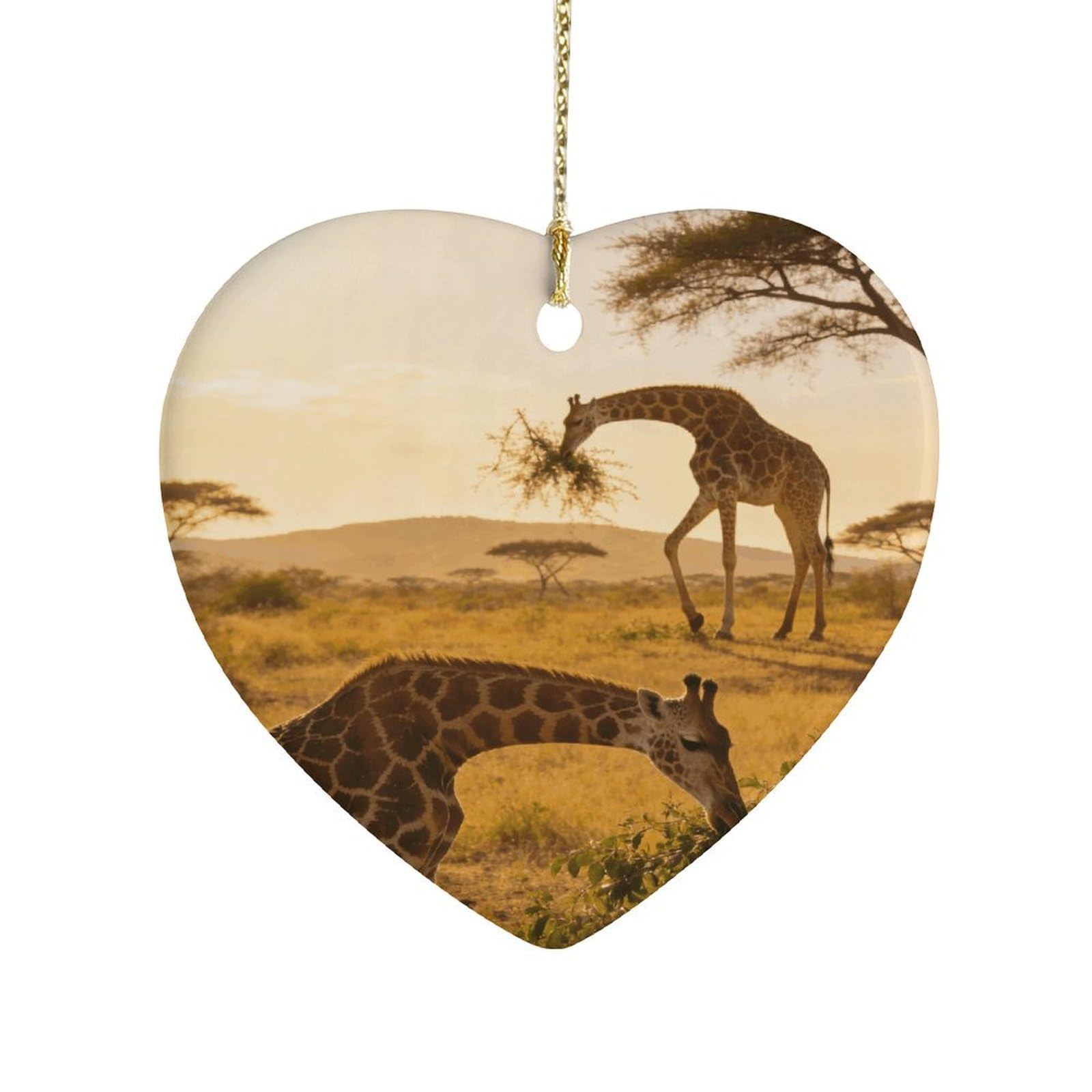 Khauerbc Style African Giraffesheart Shaped Ceramic Ornament With String,Ceramic Ornament,Two-Sided Printed For Christmas Tree And Holiday Decoration