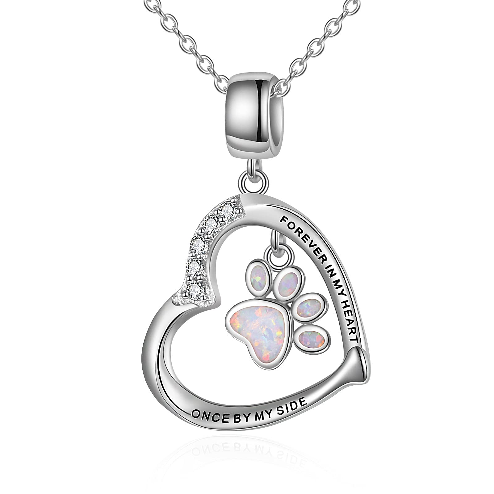 YFN Collar de ópalo con diseño de corazón de corazón de plata de ley para niñas, Plata esterlina, Cubic Zirconia