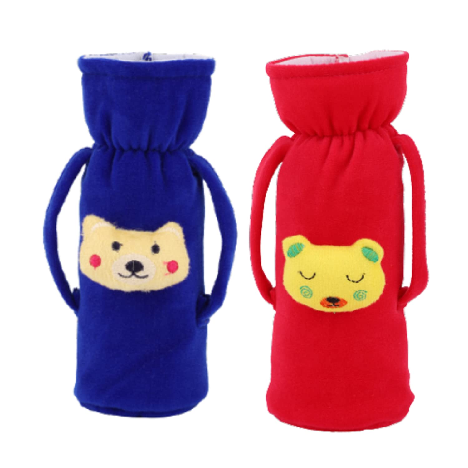 Soft Plush Stretchable Bottle Cover for Baby (120-250 ml) Set of 2 Baby Milk Feeding Bottle Cover Handle on Both Side for Easy Hold Dark Blue & Dark Pink-image-18