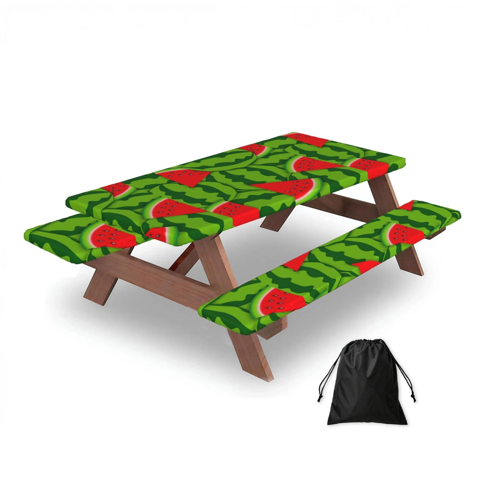 Dopklna As Picture Watermelon, Picnic Table Cover With Bench Covers -Waterproof Elastic Fitted Tablecloth For Garden Camping Patio 76X152cm