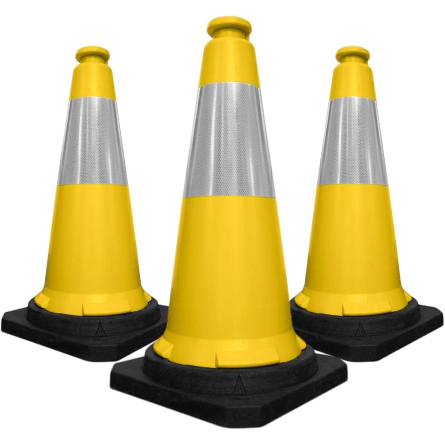 Berry 75CM Traffic Cones - Yellow High Visibility Traffic Safety Cone with Reflective and PVC Black Base, 30 Inch PE Portable Road Cones for Street (Set of 3)