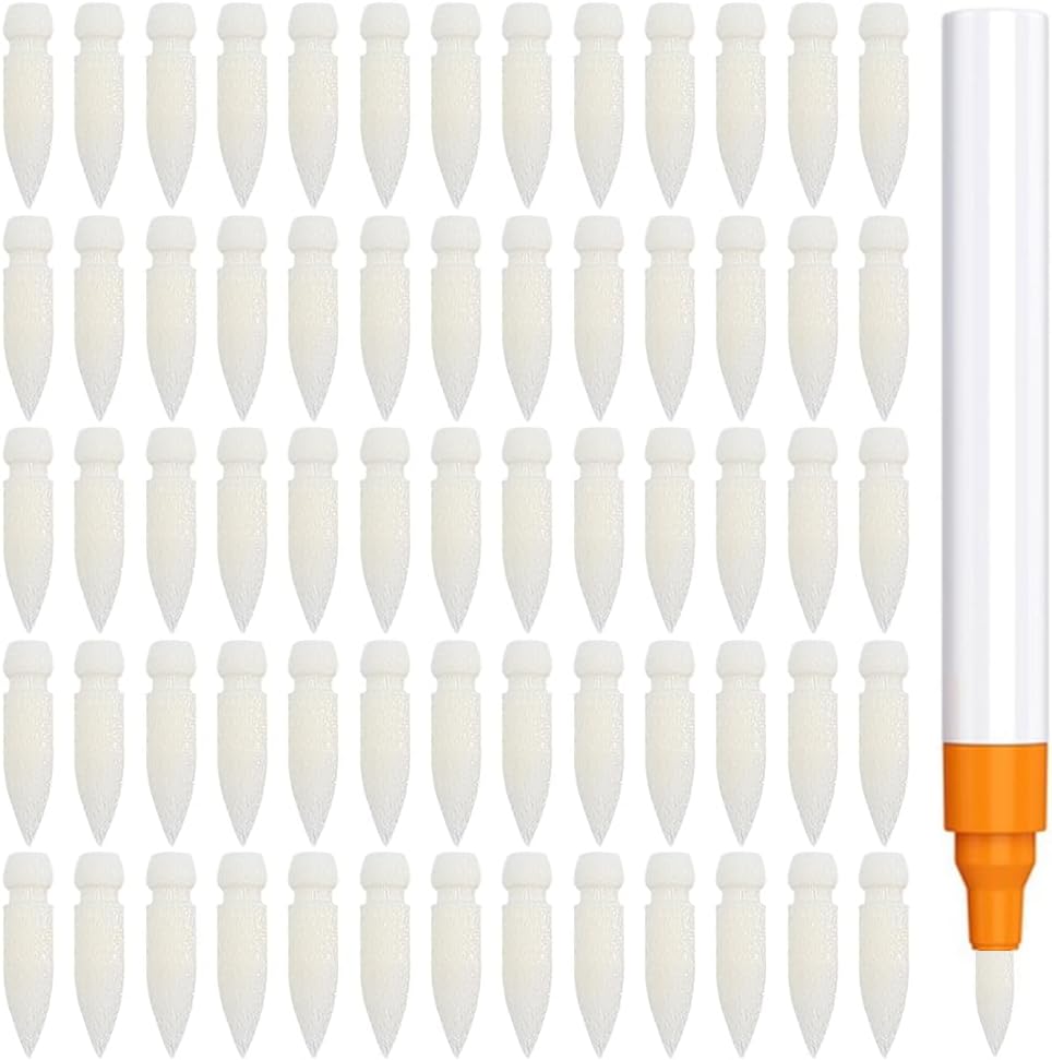 NBEDAS 100 Pcs Nylon Replacement Marker Pen Tips, Soft Brush Nibs 17x4mm Compatible with Acrylic Paint Markers for Drawing Writing, Sketching DIY Crafts, Floral White