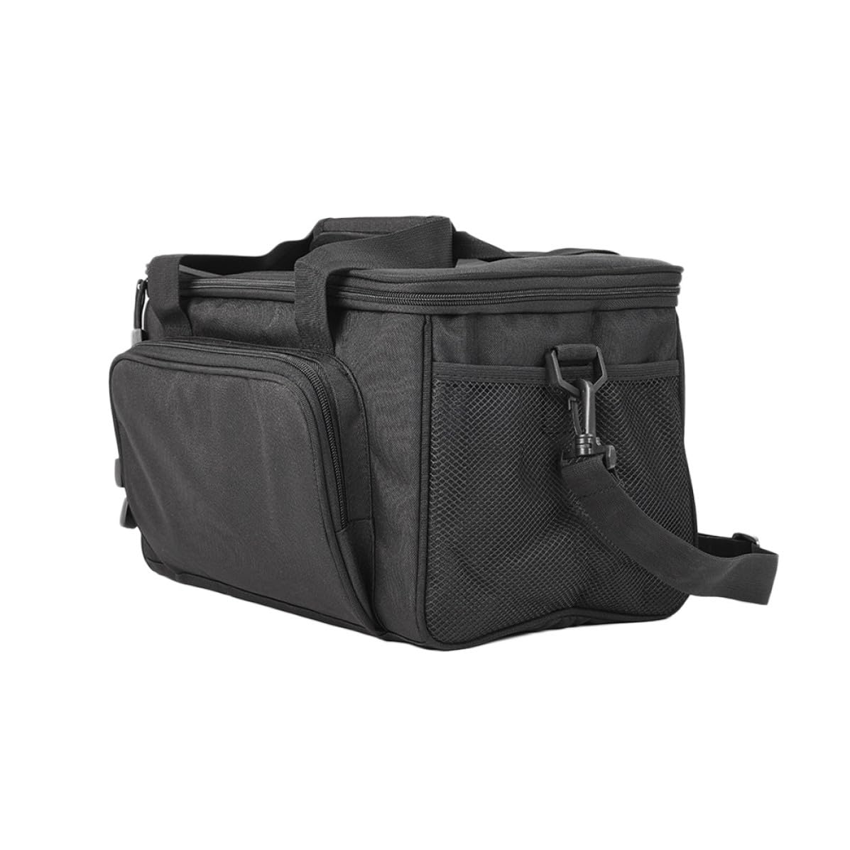 Pêche en Tissu Oxford Noir Design Multi-Poches et Coutures Renforcées, Bandoulière Ajustable pour Accessoires de Pêche en Plein Air
