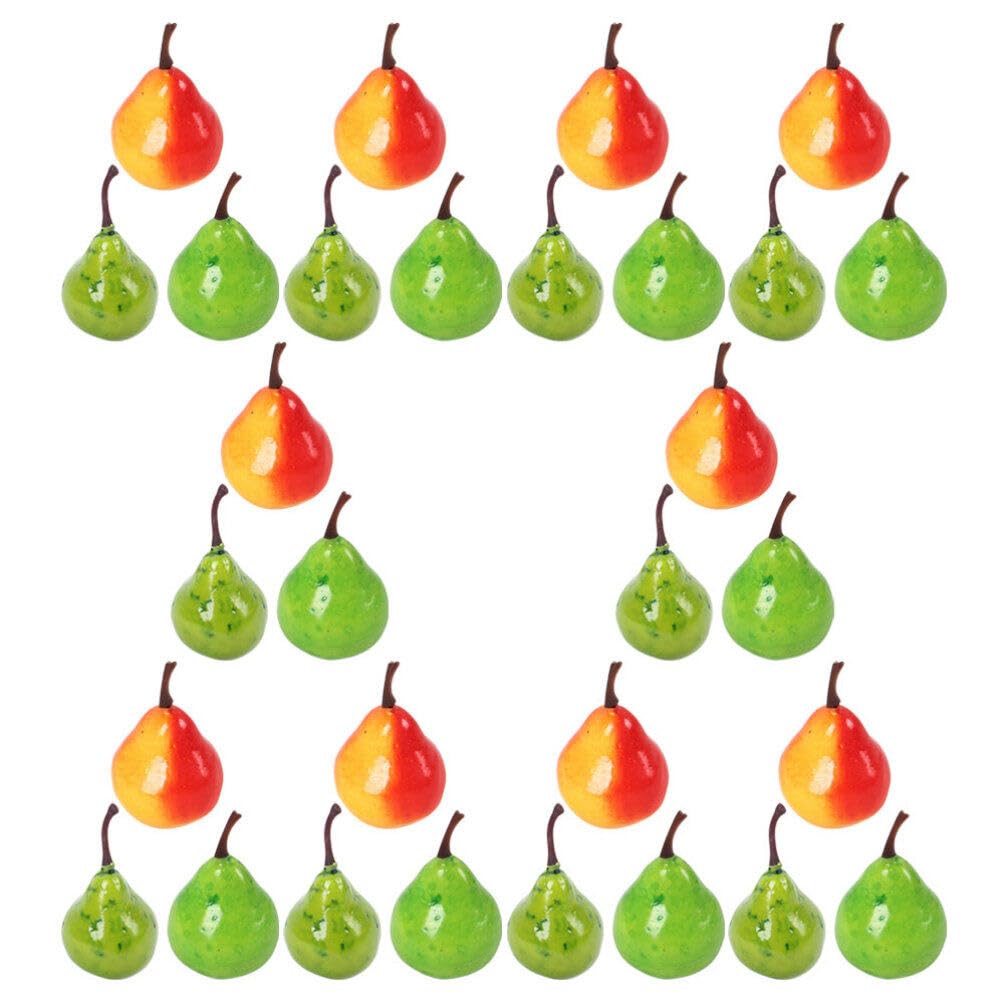 NOLITOY Artificial Mini Pears 30pcs Mini Artificial Yellow Pears Lifelike Green Pears Fake Fruits Model Realistic Plastic Fruits for Home Decoration Kitchen Ornament Photography Props