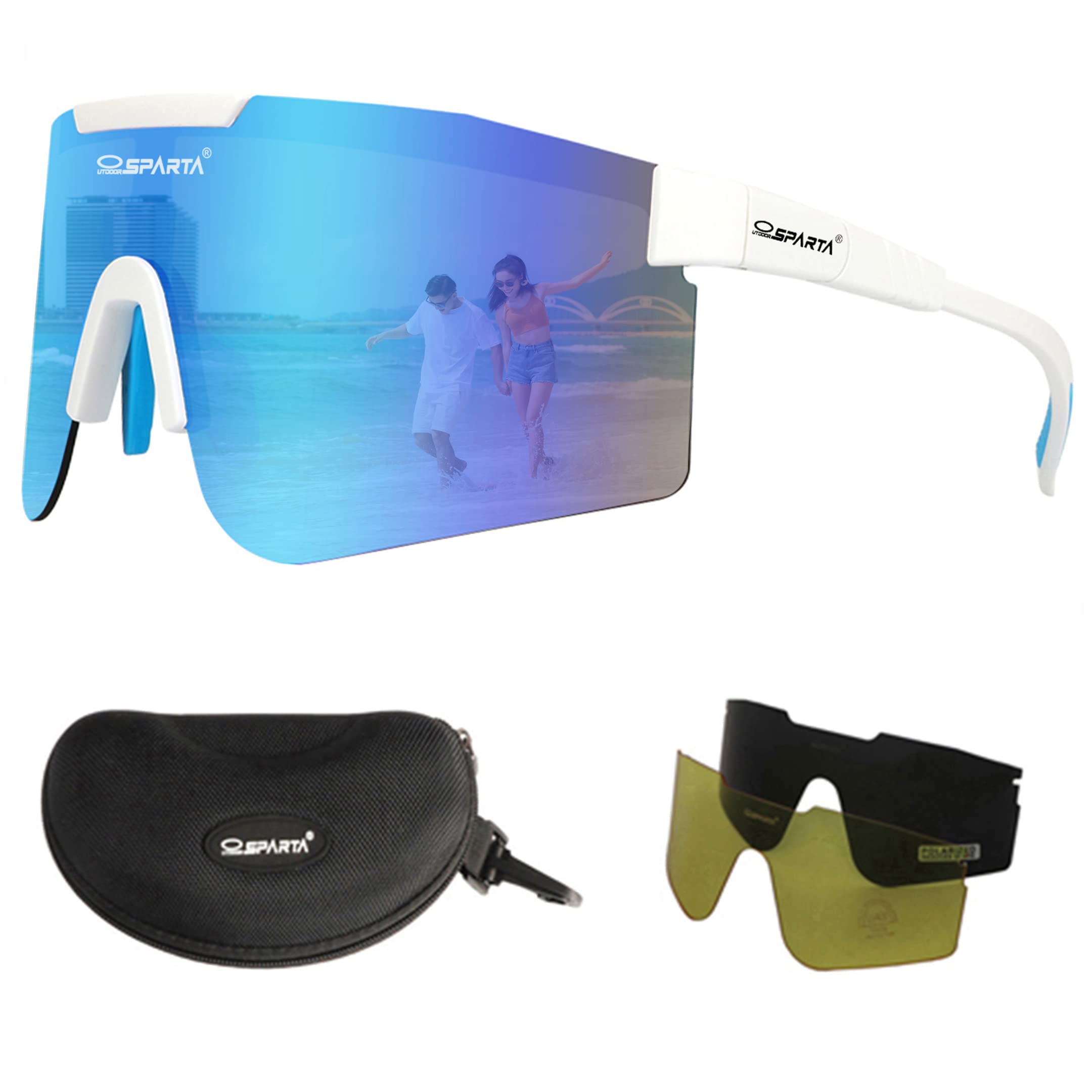 OUTDOORSPARTAPolarized Sports Sunglasses with 3 Interchangeable Lenses, Cycling Glasses,Baseball Golf Driving Sunglasses TR90 Temples