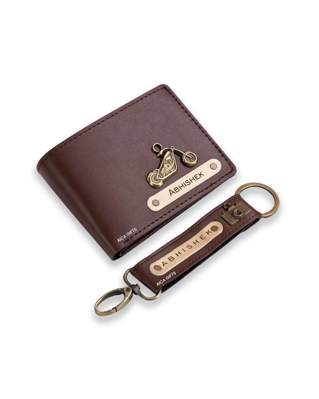 Personalized Name & Charm Leather Wallet & Keychain Giftset for Men | Customized Birthday Anniversary Graduation Corporate Gift for Man Men Boy Friend Family & Office Colleagues (Dark Brown)-image-4