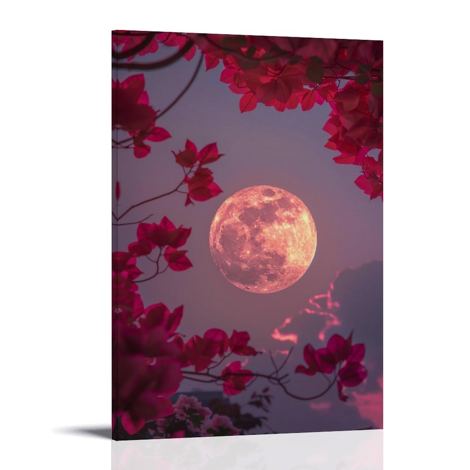 HUERYRYHY Bougainvillea Pink Moon 04 Poster Wall Art Canvas Vintage Aesthetic Painting Decor for Rooms 24x36inch Frame-style