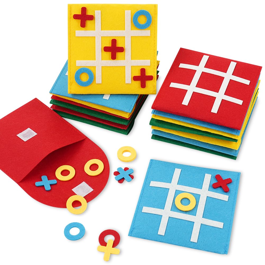 Tres en Raya Niños Animales Pack 16, Mini Juego de Mesa de Fieltro, Regalos Alumnos Primaria, Detalles Cumpleaños Niños, Juego de Viaje, Multicolor