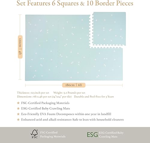 Miniatura 6 de Alfombrillas de juego de espuma prémium para ejercicio y bebé, elegante y grande, no tóxica, 6 azulejos, espaciosas de 6 pies x 4 pies, reforzadas