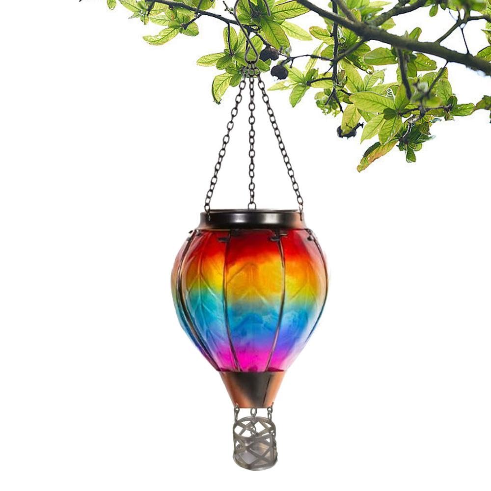 EHOTER Hot Air Balloon Solar Lantern with Flickering Flame Light Flame Effect Garden Ornaments Flickering Flame Led Lights Outdoor Solar Light for Garden Porch Yard (A)