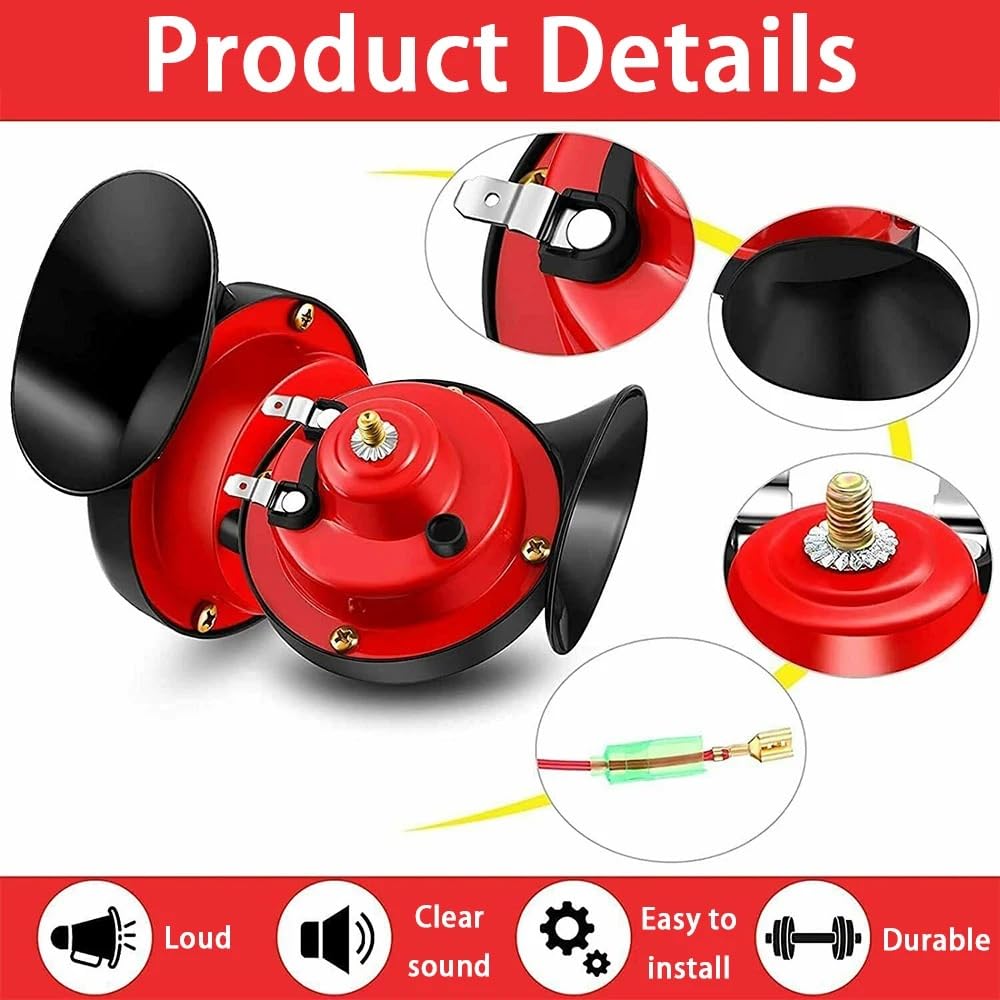 Bocina Coche 2 uds 12V 24V 300DB bocina de coche for barco marino Kit ruidoso motocicleta señal fuerte Auto(12V)