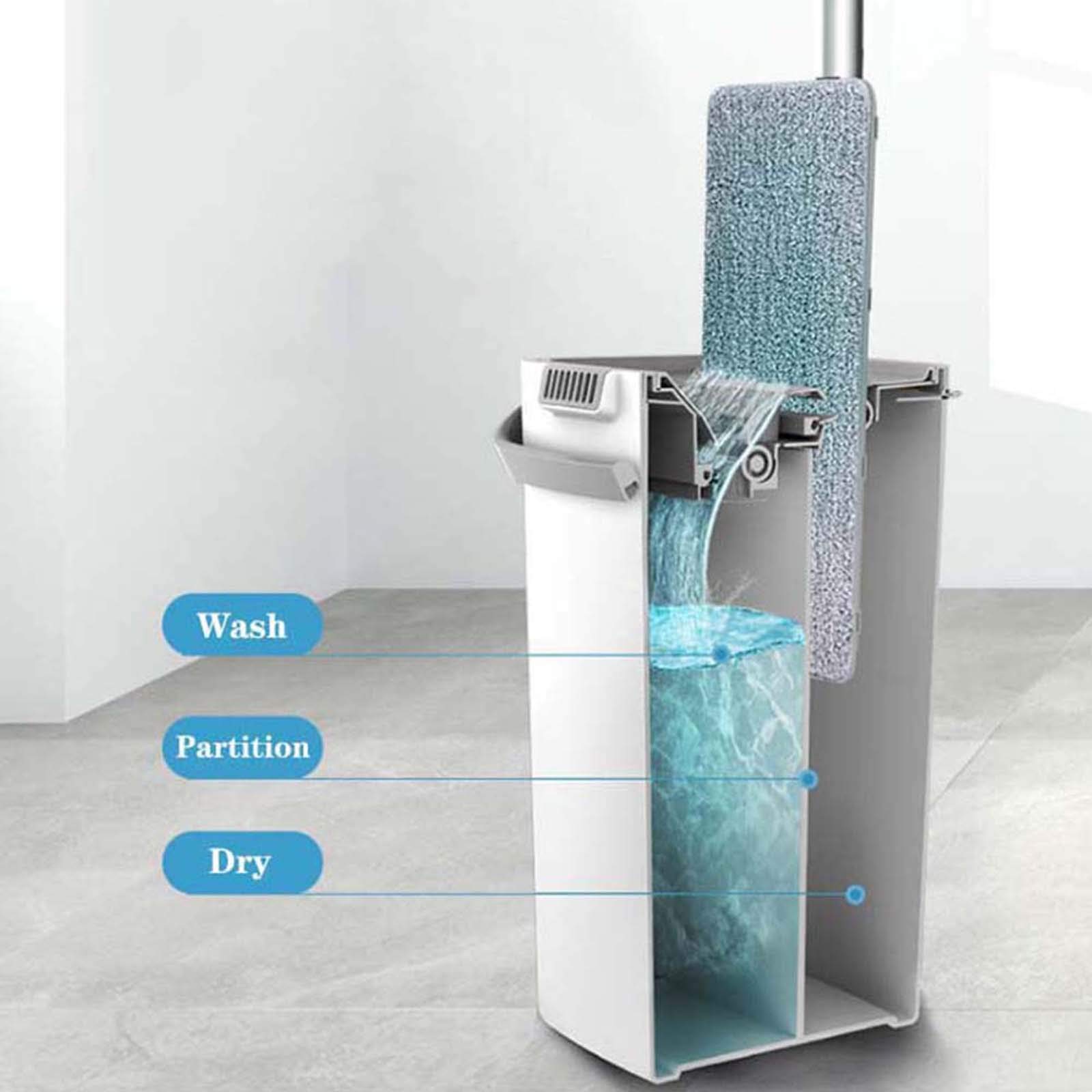 Cubo y Mopa Fregona, Mopa Microfibra Mango de Acero Inoxidable, Innovador Cubo Doble Compartimento Mojado/Seco – Repuestos Mopa Reutilizables Incluidos, para Todo Tipo de Suelos