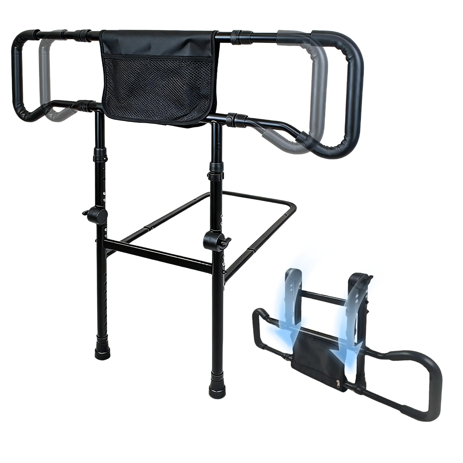 Barandilla de cama para personas mayores, protector de cama para adultos para camas de 31-51 cm, barandilla de cama plegable y regulable en altura con asa, incluye bolsa de almacenamiento, hasta 136 k