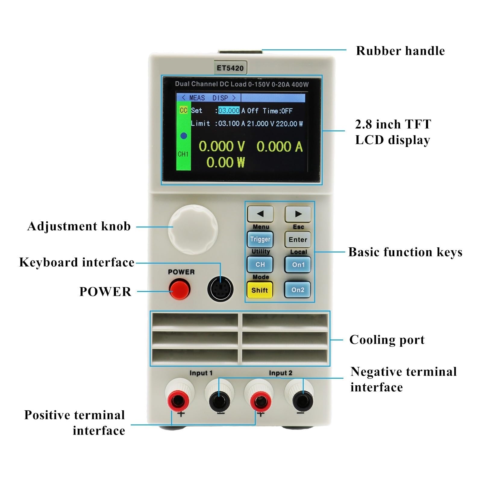 ET5420 Wysokiej precyzji programowalny elektroniczny tester obciążenia DC z podwójnym kanałem i ekranem TFT 2,8 cala, Laboratorium Precyzyjne