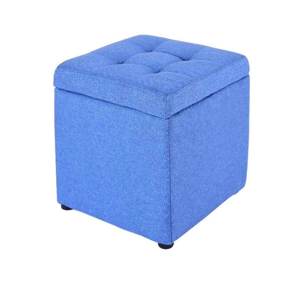 Pouf de rangement bleu foncé tabouret cube repose-pieds rembourré de couloir