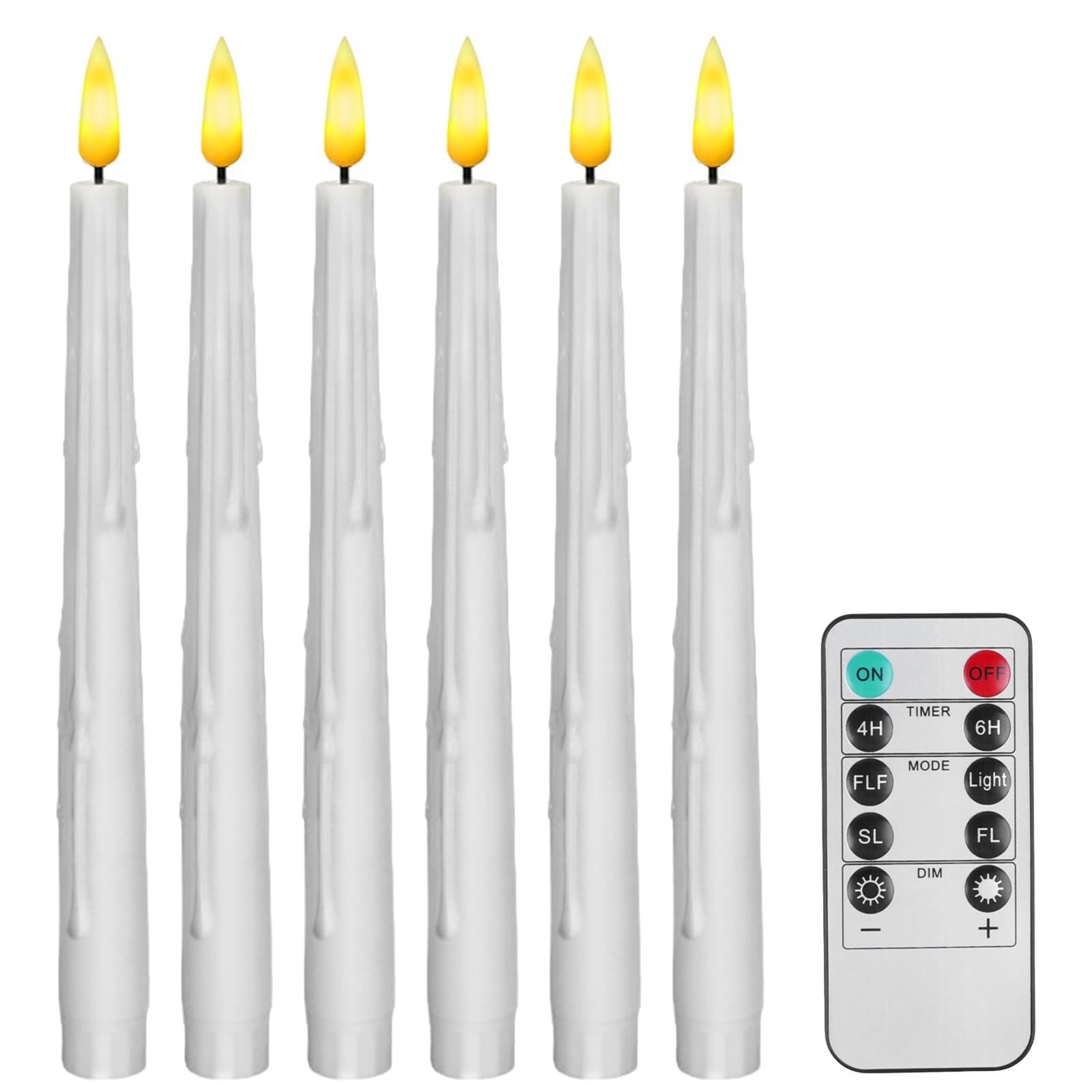 Set 6 Candele LED Senza Fiamma Con Due Telecomandi - Altezza 25,5 Cm, Effetto Cera Realistica, Timer 2/4/6/8 Ore, Alimentate A Batteria (AAA), Color Avorio - 4