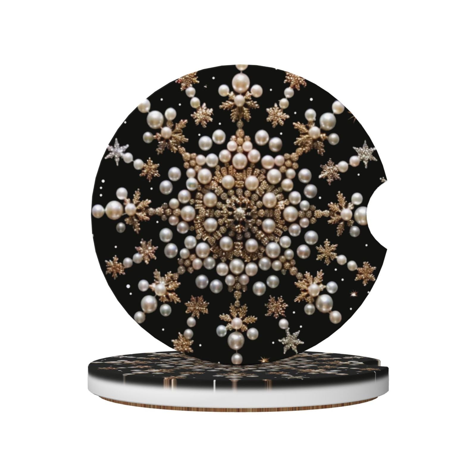 Pearls Snowflake Ceramic Coasters,2pcs