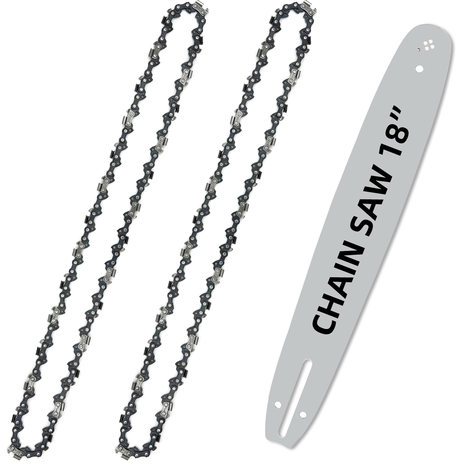 2 Pack 18 Inch Chainsaw Chain and Chainsaw Guide Bar With 3/8" LP Pitch .050" Gauge 62 Drive Links 18" Replacement Chain Low-Kickback Chainsaw Chains Compatible with Echo, Poulan, Craftsman and More
