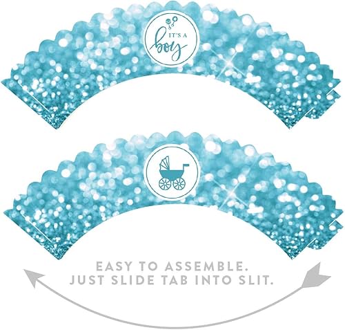 Miniatura 3 de Andaz Press Glitzy - Decoración para cupcakes con purpurina azul bebé, es un niño! Gráfico de sonajeros de bebé, paquete de 24, no purpurina real